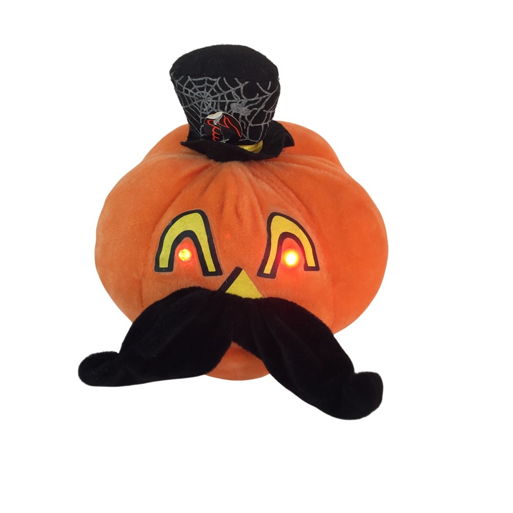 DanDee Animated Plush‎ Pumpkin 8" Mustache Halloween Lights Sounds Adams Family